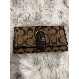 Women's Coach Brown & Beige Signature Canvas Wallet One Size